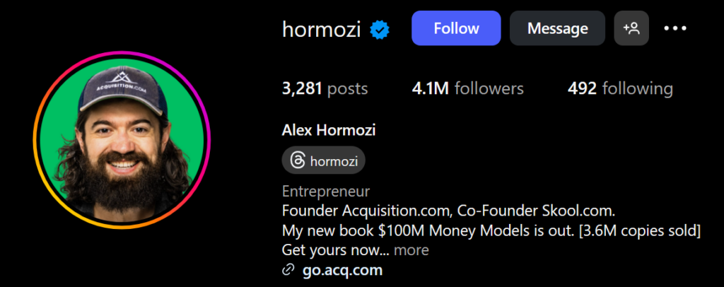 Instagram profile optimization example