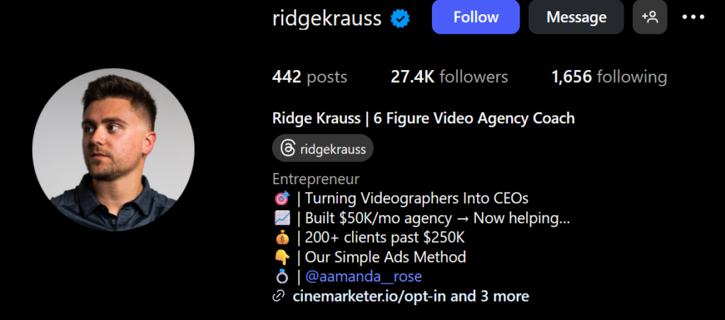 Instagram business profile example