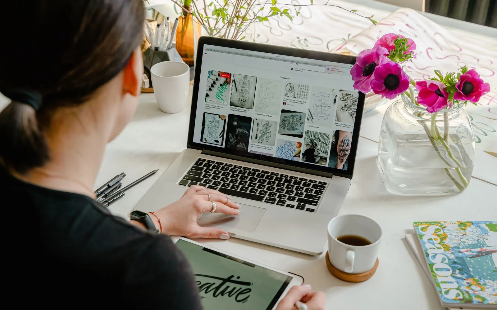 Designer organising a library of creative assets