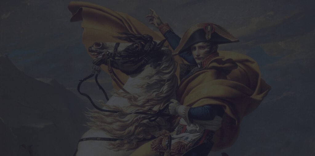 Painting of Napoleon Crossing the Alps symbolizing bold leadership, strategy, and vision, representing how Inikus Media helps businesses take charge of their social media marketing.